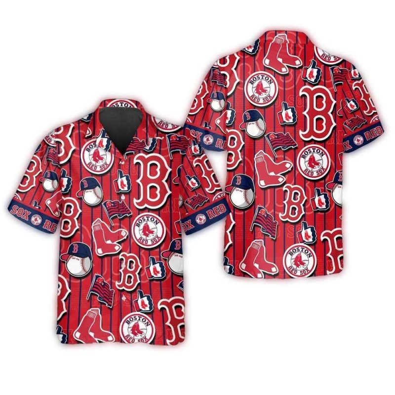 Boston Red Sox Pinstripe Logo Hawaiian Shirt for Casual Summer Style - Image 3