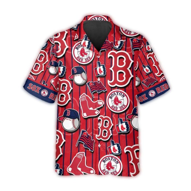 Boston Red Sox Pinstripe Logo Hawaiian Shirt for Casual Summer Style - Image 2