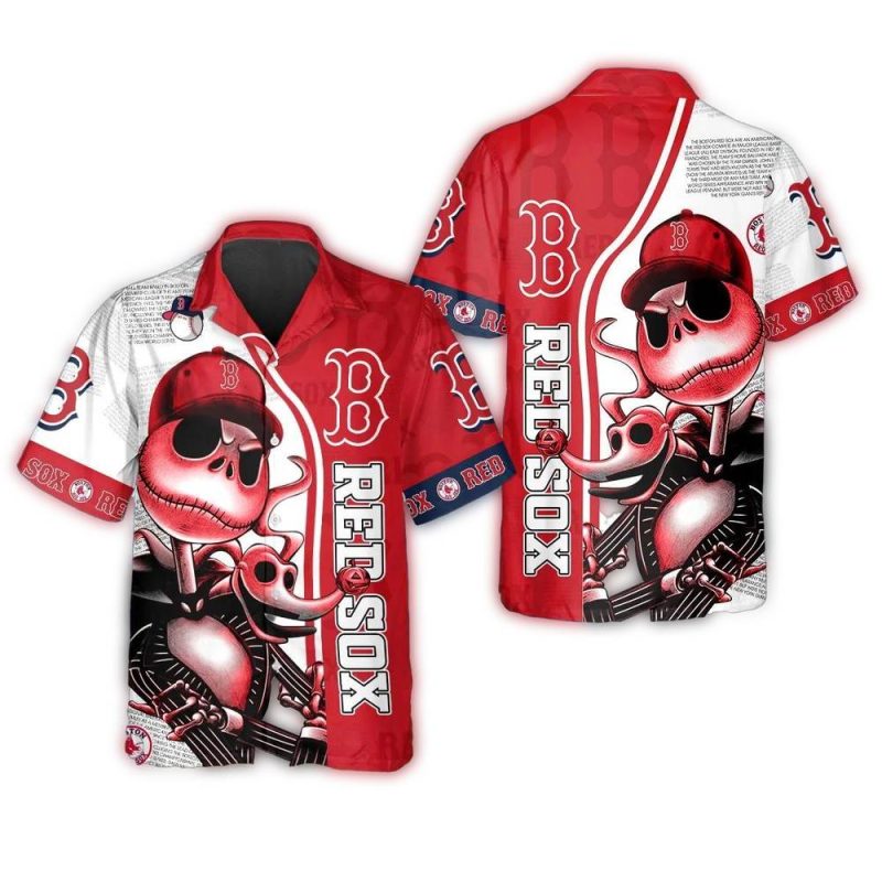 Boston Red Sox Jack Skellington & Zero Hawaiian Shirt for Fans - Image 3