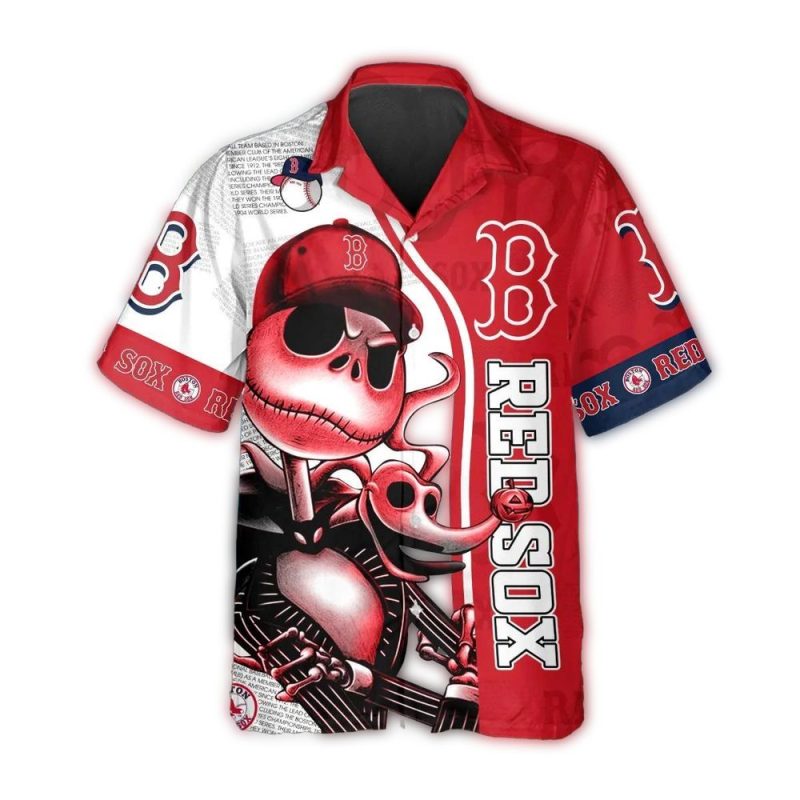 Boston Red Sox Jack Skellington & Zero Hawaiian Shirt for Fans - Image 2