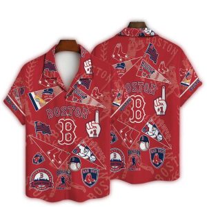 Boston Red Sox Hawaiian Shirt with Iconic Symbol Pattern