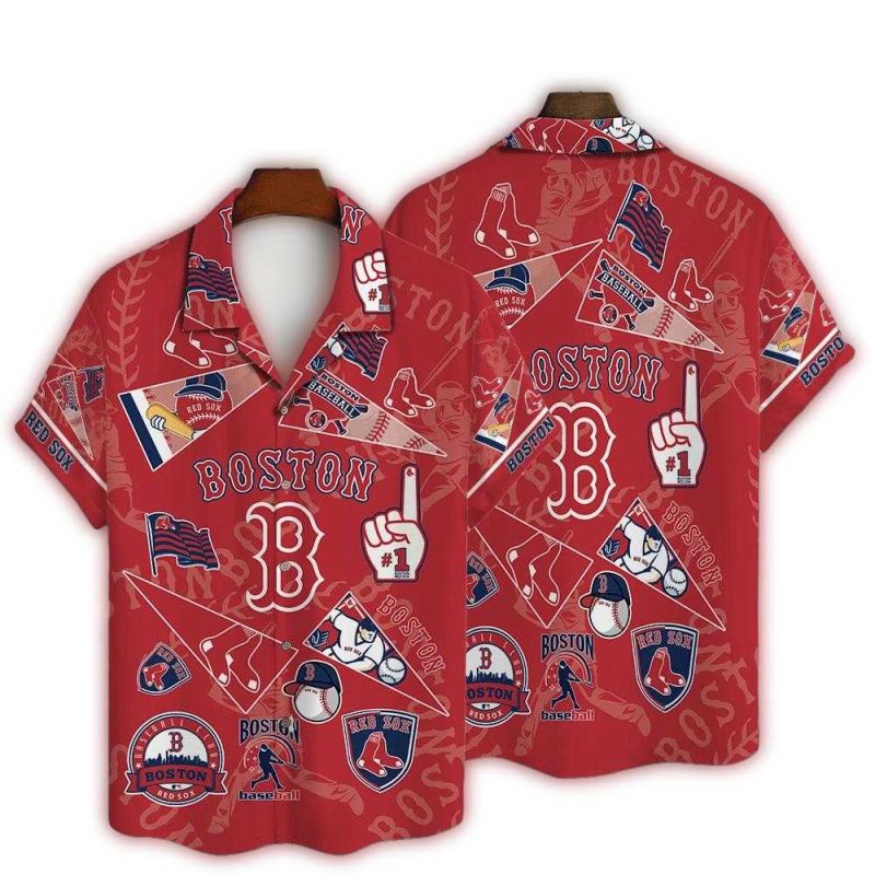 Boston Red Sox Hawaiian Shirt with Iconic Symbol Pattern