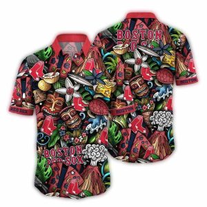 Boston Red Sox Tiki Jungle Hawaiian Shirt - Tropical Fan Apparel