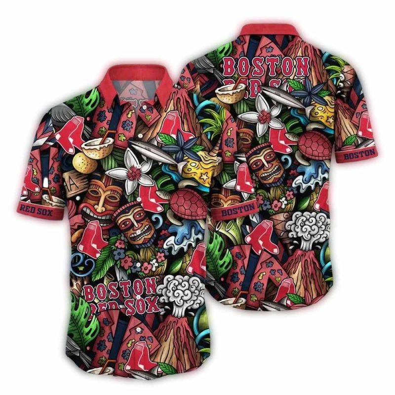 Boston Red Sox Tiki Jungle Hawaiian Shirt - Tropical Fan Apparel