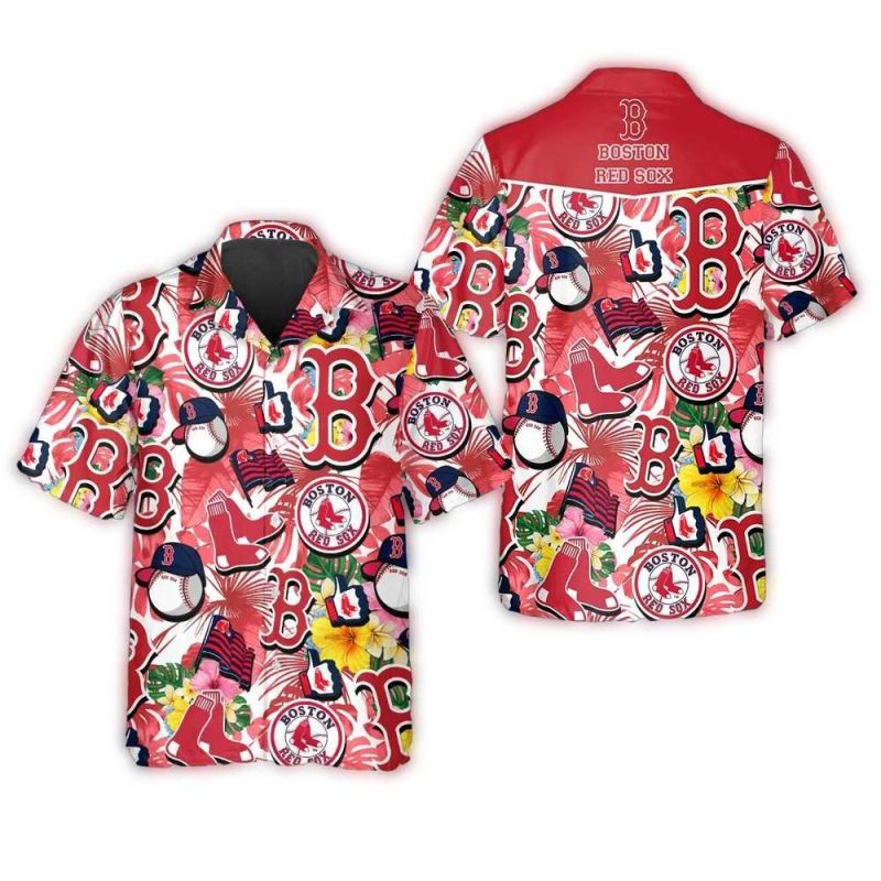 Boston Red Sox Tropical Logo Collage Hawaiian Shirt for Men & Women - Image 3