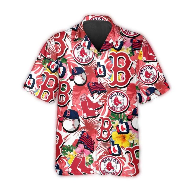 Boston Red Sox Tropical Logo Collage Hawaiian Shirt for Men & Women - Image 2