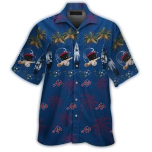 Atlanta Braves Floral Tropical Hawaiian Shirt With Helmet And Ball Design
