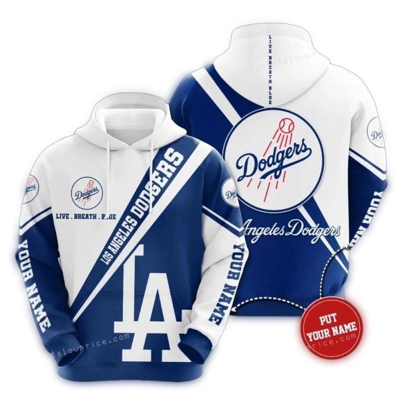 Custom Los Angeles Dodgers All-Over Print Blue Hoodie for Fans