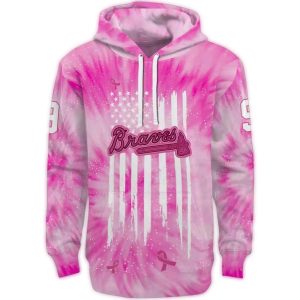 Personalized Pink Atlanta Braves Cancer Support Hoodie With Us Flag Design