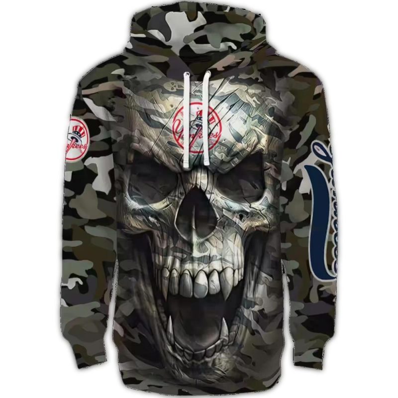 custom new york yankees camo skull hoodie best selling