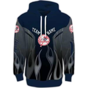 Custom New York Yankees Flame All-Over Print Hoodie For Fans
