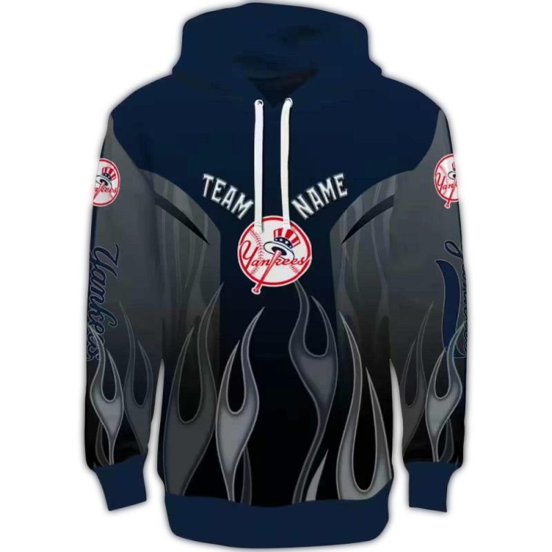 custom new york yankees flame design navy hoodie best selling