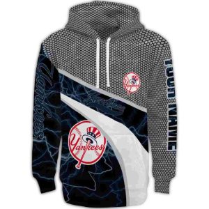 Custom New York Yankees Hexagonal Mesh All-Over Print Hoodie