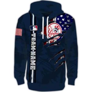 Personalized New York Yankees Ripped Flag All-Over Print Hoodie