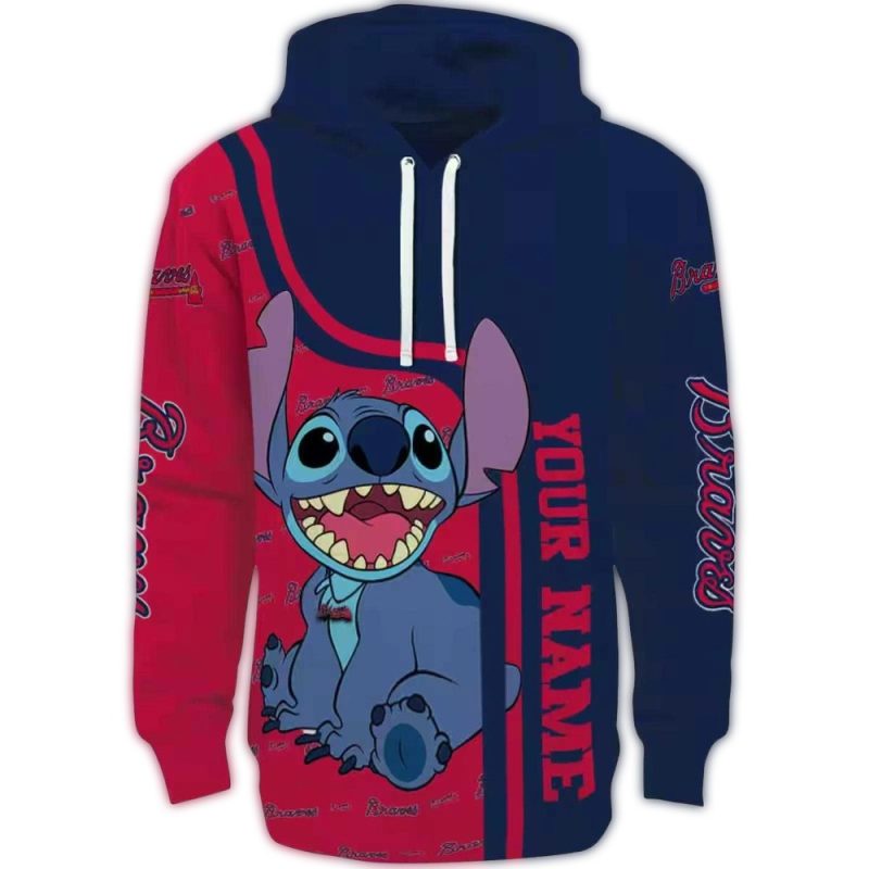 customized atlanta braves stitch navy hoodie best selling