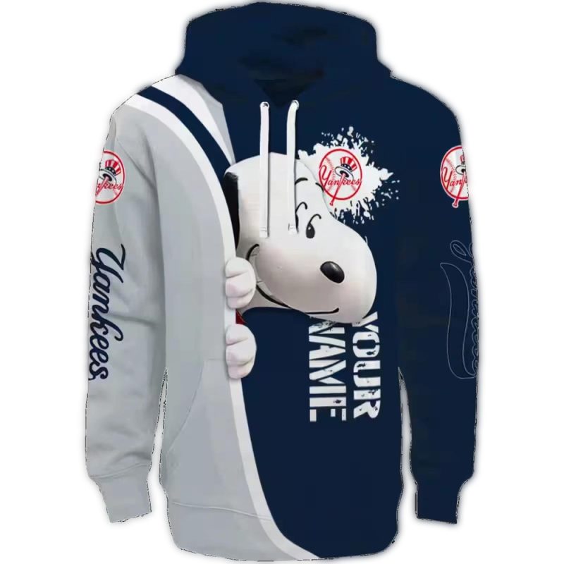 customized new york yankees peeking snoopy navy hoodie best selling 1