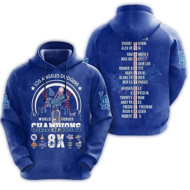 los angeles dodgers baseball champions world series 8x hoodie