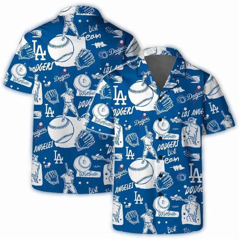 Los Angeles Dodgers Doodle Hawaiian Shirt - Perfect for Baseball Fans - Image 3