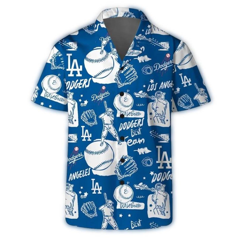 Los Angeles Dodgers Doodle Hawaiian Shirt - Perfect for Baseball Fans - Image 2