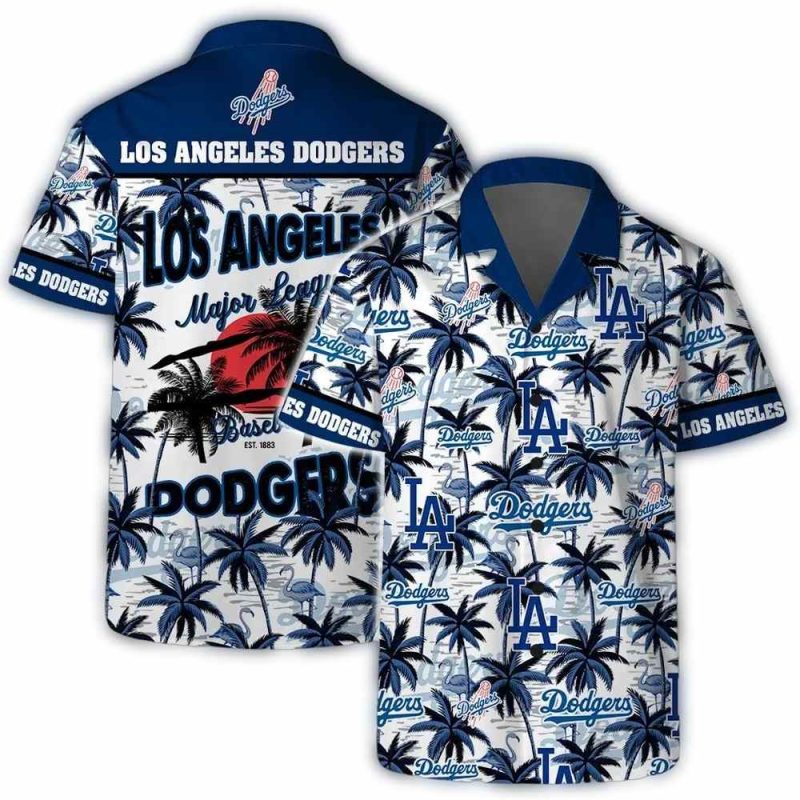 Los Angeles Dodgers Hawaiian Shirt – MLB Palm Print Summer Tee - Image 3