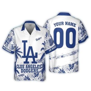 Personalized Los Angeles Dodgers Tropical Floral Hawaiian Shirt with Name & Number