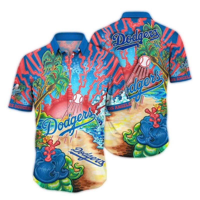 Los Angeles Dodgers Floral Print Hawaiian Shirt for Fans - Image 3