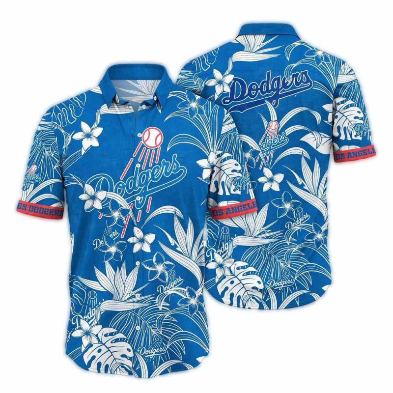 Los Angeles Dodgers Floral Hawaiian Shirt in White and Blue
