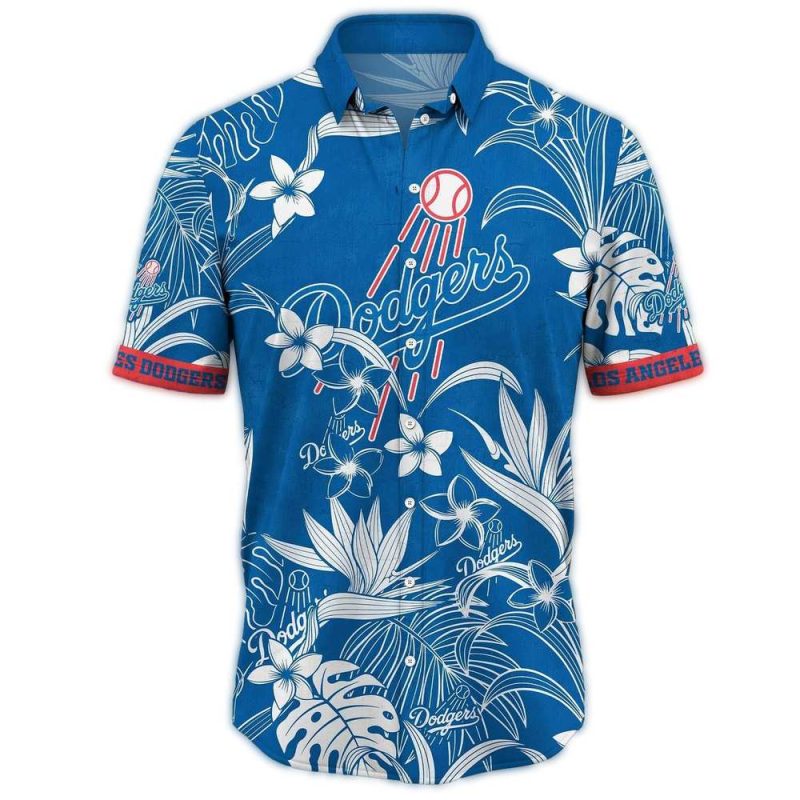 Los Angeles Dodgers Floral Hawaiian Shirt in White and Blue - Image 2