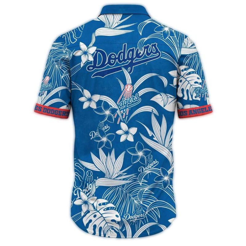 Los Angeles Dodgers Floral Hawaiian Shirt in White and Blue - Image 3