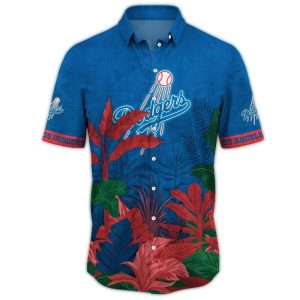 Los Angeles Dodgers Leaf Pattern Hawaiian Shirt for Fans