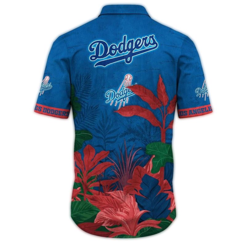 Los Angeles Dodgers Leaf Pattern Hawaiian Shirt for Fans - Image 3