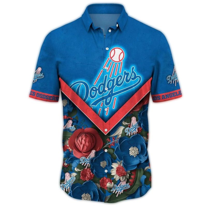 Los Angeles Dodgers Floral Hawaiian Shirt for Men and Women - Image 2