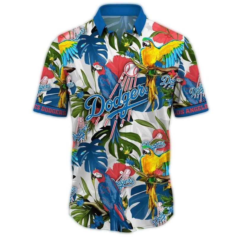 Los Angeles Dodgers Floral Parrot Hawaiian Shirt for Men - Image 3