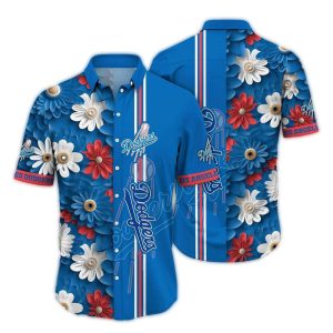 Los Angeles Dodgers Tropical Hawaiian Shirt with Floral Heart Design
