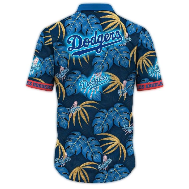 Los Angeles Dodgers Tropical Hawaiian Shirt with Leaf Pattern - Image 2