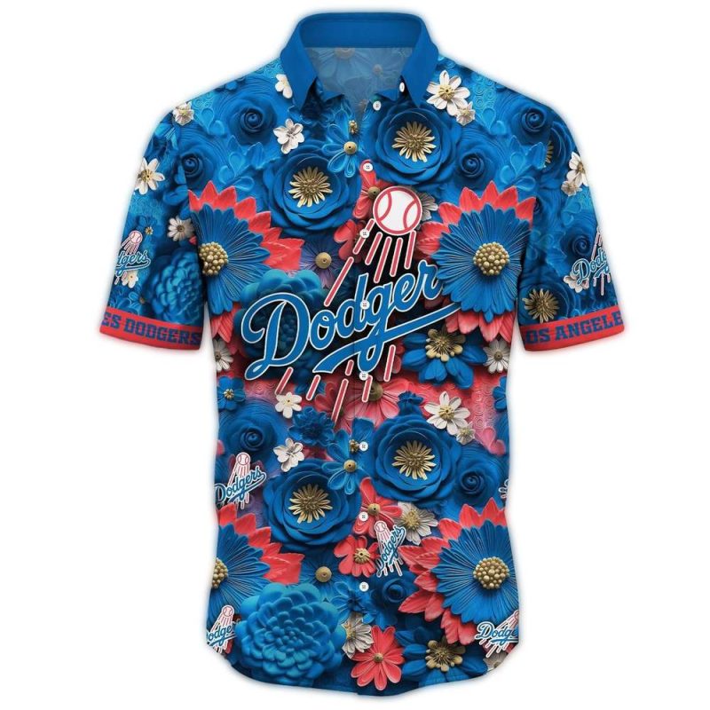 Los Angeles Dodgers Tropical Floral Hawaiian Shirt for Summer Fun - Image 3