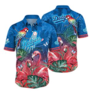Los Angeles Dodgers Tropical Hawaiian Shirt with Parrot and Flamingo Design