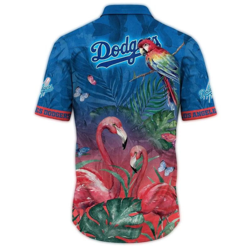 Los Angeles Dodgers Tropical Hawaiian Shirt with Parrot and Flamingo Design - Image 3