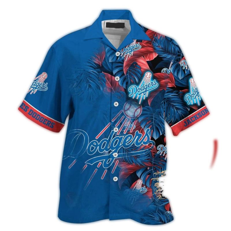 Custom Los Angeles Dodgers Floral Leaf Hawaiian Shirt for Fans - Image 3