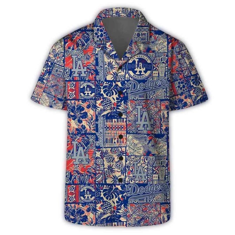 Los Angeles Dodgers Retro Hawaiian Shirt with Patchwork Design - Image 2