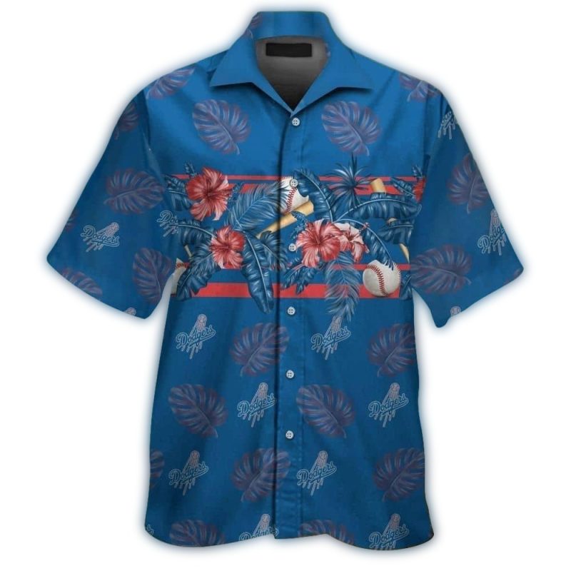 Los Angeles Dodgers Floral Hawaiian Shirt with Leaf Design