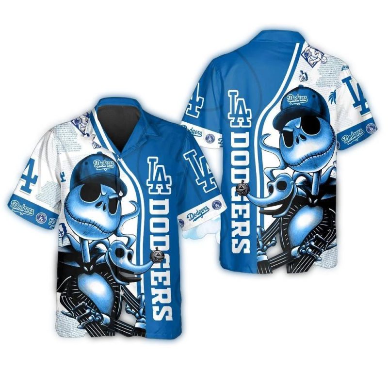 Los Angeles Dodgers Jack Skellington & Zero Hawaiian Shirt for Fans - Image 3