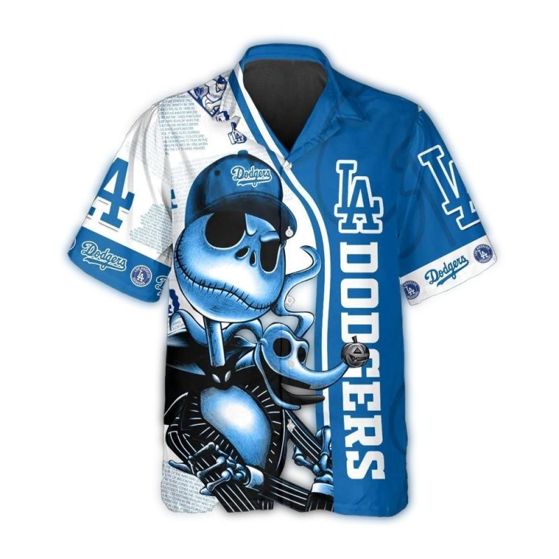Los Angeles Dodgers Jack Skellington & Zero Hawaiian Shirt for Fans - Image 2