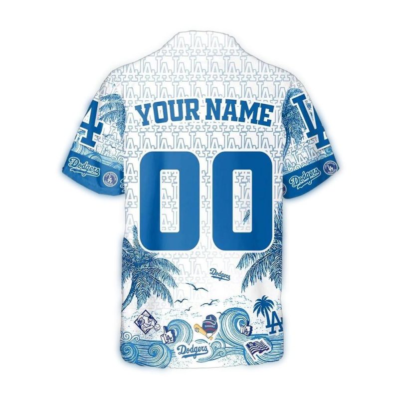 Custom Los Angeles Dodgers Wave Palms Hawaiian Shirt with Name & Number