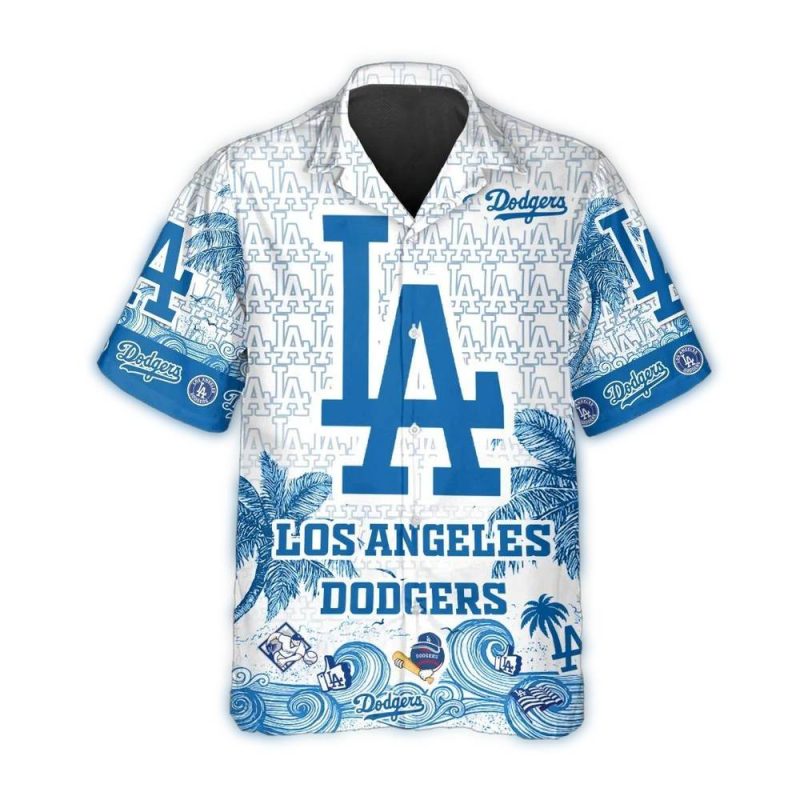 Custom Los Angeles Dodgers Wave Palms Hawaiian Shirt with Name & Number - Image 2