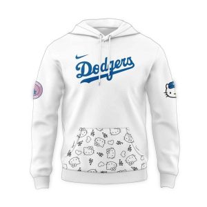 Los Angeles Dodgers Hello Kitty All Over Print White Hoodie for Night Games