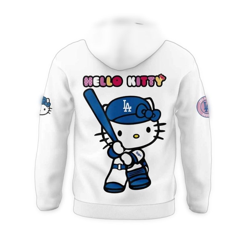 Los Angeles Dodgers Hello Kitty All Over Print White Hoodie for Night Games - Image 2