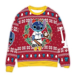 Los Angeles Dodgers x Lilo and Stitch Baseball Ugly Christmas Sweater