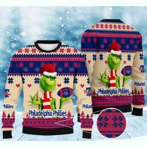 Philadelphia Phillies Grinch Holding Ball Christmas Ugly Sweater