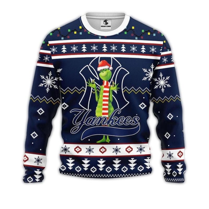 mlb new york yankees logo with funny grinch ugly christmas sweater sport fans men and women christmas gift